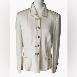 Vintage St. John Gold Cream Jacket Blazer Sweater Knit Cardigan Buttons Designer